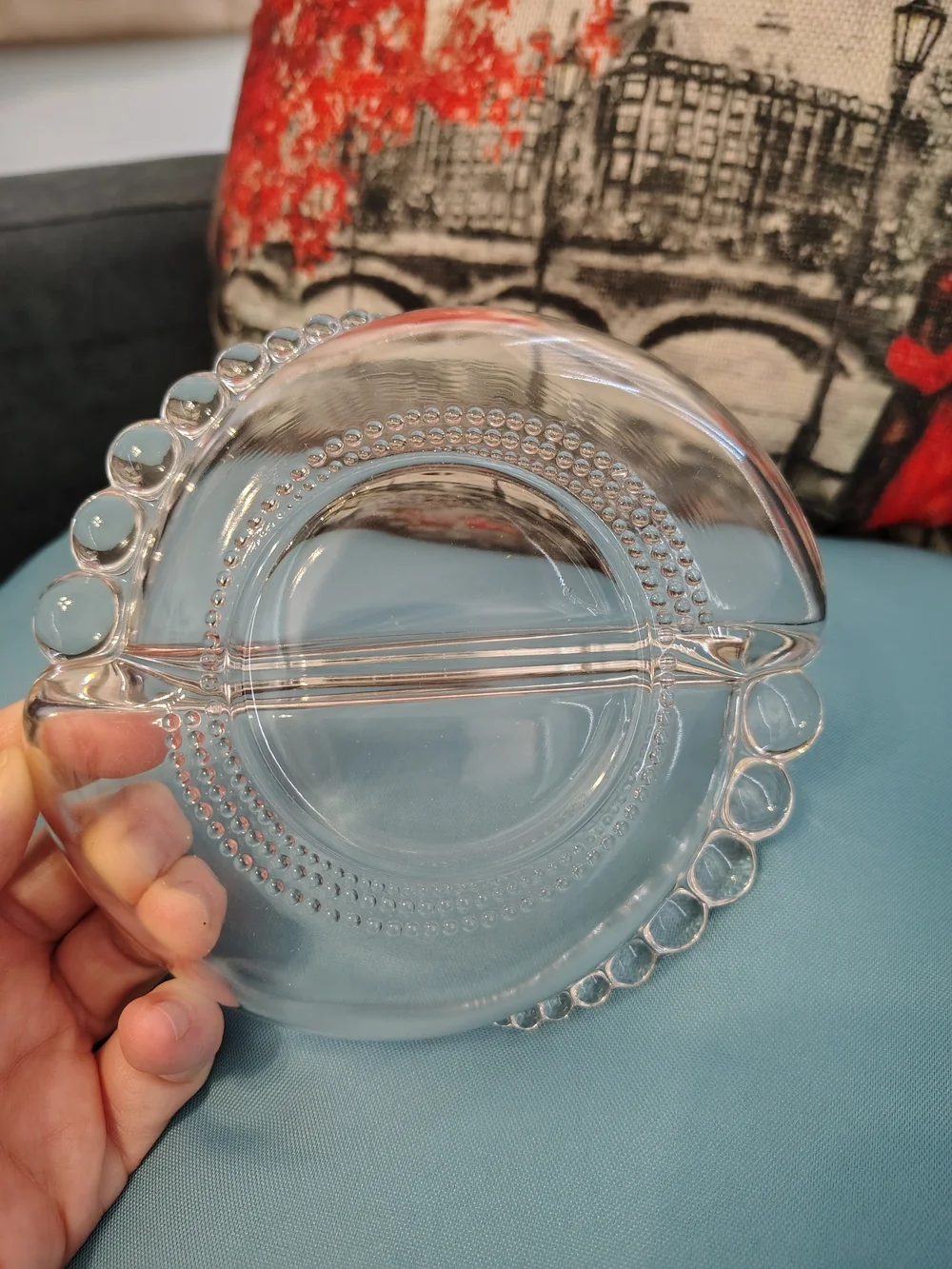 Vintage Duncan & Miller Teardrop Bubble Clear Glass Divided Relish Candy Dish 6